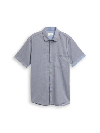 Tom Tailor - Regular Fit Kurzarmhemd aus Baumwolle navy blue horizontal structure - Gr. - XXXL