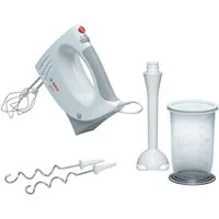 BOSCH Handmixer CleverMixx MFQ3540 Edelst. Rührbesen/Knethaken, Mixfuß, weiß/grau, 450 W, Becher, 5 Stufen, Turbotaste, Auswurftaste, Made in Europe