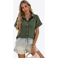 Imily Bela T-Shirt Reverskragen Kurzarmshirt mit Brusttasche (Packung, 1-tlg., 1per-Pack) in Unifarbe