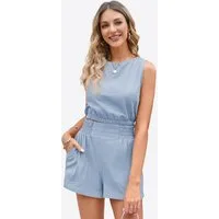 Imily Bela Hausanzug Damen Sommerliche 2-teilige Shorts-Sets (Set, 2 tlg., Ärmelloses Crop-Top + High-Waist-Shorts) Einfarbig