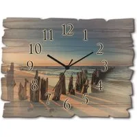 Artland Wanduhr Holzuhr Sonnenuntergang Strand Wellenbrecher (wahlweise mit Quarz- oder Funkuhrwerk, lautlos ohne Tickgeräusche)