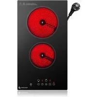 AMZCHEF Elektro-Kochfeld, 3200W Kochfeld 2 Platten mit 9 Leistungsstufen, 2-in-1 Freistehend
