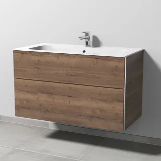 Sanipa 3way Keramik-Set Finion Keramik-Waschtisch und Unterbau mit 2 Auszügen, Eiche-Tabak BR40150