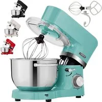 Arebos Küchenmaschine mit 2x Edelstahl-Rührschüsseln 4,5 & 5,5L, 1500 W, 5,50 l Schüssel, Küchenmixer mit Rührhaken, Knethaken, Schlagbesen und Spritzschutz