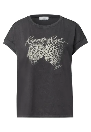 Street One - Print-Shirt in Washed-Optik grau - Gr. - 34