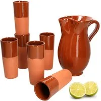 MamboCat Wasserkrug 7tlg Set 1x Tonkrug 1,9L + 6x Tonbecher 300ml 6 Personen