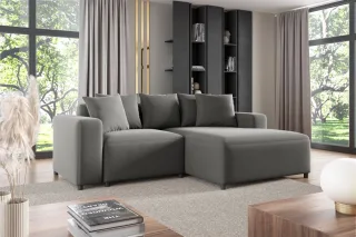 Ecksofa Designersofa Sofa MEGAN XS in Stoff Salvador Grau Ottomane Rechts