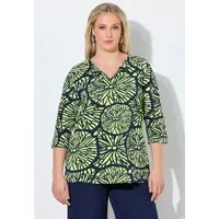 Ulla Popken T-Shirt T-Shirt Limetten V-Ausschnitt Revers Halbarm