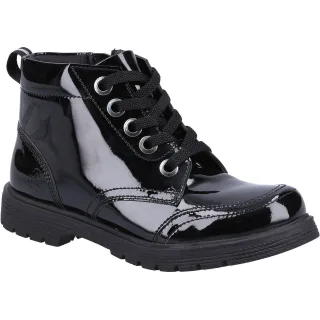 Hush Puppies Jolie Patent JNR Leder Mädchen Stiefel Schwarz