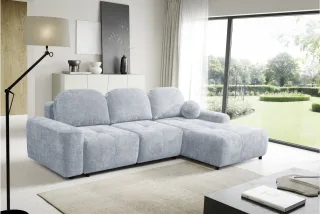 Ecksofa Schlafsofa Sofa ARGOS in Stoff Vibe Hellblau Ottomane Rechts