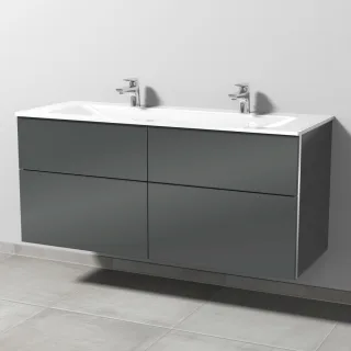 Sanipa 3way Glas-Set Glas-Doppelwaschtisch und Unterbau mit 4 Auszügen, Anthrazit-Glanz BS20879
