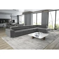 thematys Ecksofa ASTON MAXI 405 x 203cm mit Schlaffunktion & Bettkasten –, L-Sofa mit 5 verstellbaren Kopfstützen, Samt (Monolith), Cord (Poso) - L-Form, XL-Wohnlandschaft, 405 cm breit