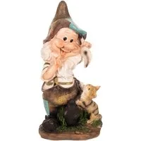BIRENDY Dekofigur Großer Zwerg Gartenzwerg XL Gartenwichtel Katze Groß 41cm Gartenfigur
