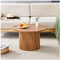 JUFU Couchtisch rund in Holzoptik, Beistelltisch mit geriffeltem Standfuß, ⌀ 70 cm (1-St)