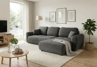 Ecksofa mit Schlaffunktion BRUSK MAX in Stoff Kronos Dunkelgrau Ottomane Rechts