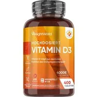 WeightWorld Vitamin D3 4000 IE Tabletten, 1 er Frei von Magnesiumstearat, Ohne Zusatzstoffe, Vegatarisch à 400 St., 100 g, Hochdosierte Unterstützung für Knochen & Immunsystem
