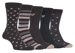 Farah - 5er-Pack Herren dünne atmungsaktive klassische Polka Dot gemusterte weiche Top Baumwolle Kleid Socken - FCS273BRNGRY (Polka Dot)