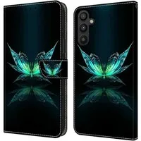 CLM-Tech Handytasche für Samsung Galaxy A16 / A17 5G Hülle aus Kunstleder Klapphülle (schwarz türkiser Schmetterling, Handyhülle mit Standfunktion - Wallet Flip Case inklusive Kartenfächer), Cover mit Magnetverschluss