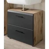 Inn.Furn Waschbeckenunterschrank Cover (Badschrank Schwarz und Eiche, 60 x 55 cm) mit 2 Vollauszug-Schubladen
