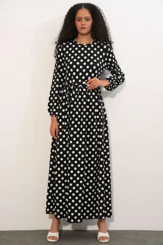 Floralcrew-Neck-Maxi-Strickkleid mit Schleifendetail