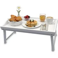 relaxdays Tabletttisch Betttablett aus Bambus, weiß
