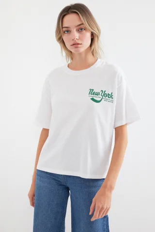 Bedrucktes T-Shirt mit Rundhalsausschnitt in lässiger Passform