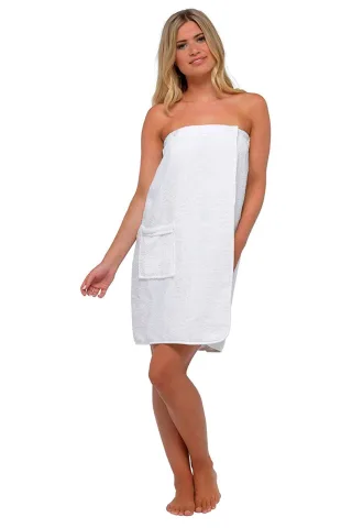 Womens 100% Baumwolle Frottee Spa Badetuch Wrap Dress mit Tasche