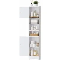Yorbay Eckschrank 170 cm Badezimmerschrank, mit 2 Türen & 3 offenen Fächern, weiß Platzsparend Hochschrank für Ecke, verstellbaren Einlegeböden