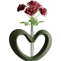Shapes - Decorations Dekovase Herzvase, Deko in Herzform mit Glasröhrchen, Valentinstag Geschenk, Glasröhrchen für einzelne Blume