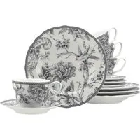CreaTable Kaffeeservice Adelaide, Service 12-tlg. (12-tlg), 4 Personen, Porzellan, Nostalgischer Vintage Dekor, Elegante Form