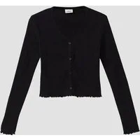 s.Oliver Langarmshirt T-Shirt Kurze Ajour-Strickjacke mit Zierknopfleiste