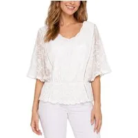 dy_mode Spitzenbluse Damen Sommerbluse mit Spitze Kurzarm Oberteil Einfarbig Transparent in Unifarbe, transparenten Ärmel