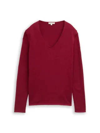Tom Tailor - Strickpullover mit V-Ausschnitt rumba red - Gr. - XXXL