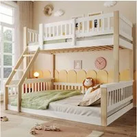 Merax Etagenbett 90x200cm/140x200cm Jugendbett (1-St), Massivholz Stockbett Kinderbett mit Leiter und Sicherheitsgeländer