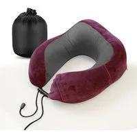 Cozyor Nackenstützkissen Memory Nackenkissen mit verstellbarem Verschluss + praktischer Tasche, Bezug: waschbarer Bezug, Set, Nackenhörnchen zum Reisen, klein & kompakt, rot bordeaux Berry, auch im Reise-Set mit Reisedecke & Augenmaske erhältlich