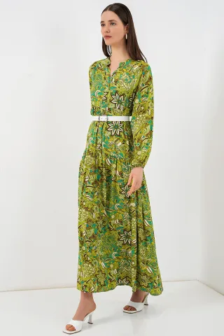 Gemustertes V-Ausschnitt Maxikleid
