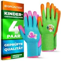 GRÜNTEK Gartenhandschuhe Kinder-Sicherheitsgartenhandschuhe, rutschfeste Latexbeschichtung (Set, 8-St., 4 Paar Größe XXXS / 4) bunt, geprüft und zertifiziert nach EN 420 & EN 388