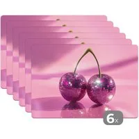 MuchoWow Platzset Glitzer - Discokugel - Rosa - Kirsche, (6-St), Platzsets, Tischset, Abwaschbar, Tischsets, Platzdeckchen