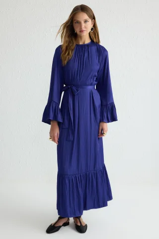 Marineblaues, schlichtes, langes Abendkleid für Damen / Bequemes Alltagskleid mit lockerer Passform