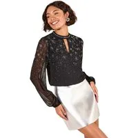 Friends Like These Langarmbluse Friends Like These Chiffon-Bluse mit Strass (1-tlg)