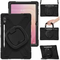 Wigento Tablet-Hülle Für Samsung Galaxy Tab S11 Ultra Hybrid Hülle Halter & Gurt Schwarz, 360° drehbar, stoßfest, Schultergurt