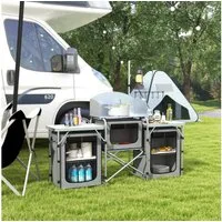Outsunny Schrankeinsatz klappbar, UV-Schutz, mit 3 Stofffächer (Campingschrank, 1 St., Campingküche), für Garten, Campingplatz, Grau,172x48x130cm