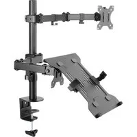 RICOO Monitor-Halterung Monitor Tischhalterung mit Laptop-Ablage TS7111, (bis 32 Zoll, VESA 75x75 und 100x100, 1-tlg., 8 kg (Monitor), 4 kg (Laptop), von 33-81 cm (13"-32) Bildschirm, Tisch Hater Monitorständer neigbar +/-45°, schwenkbar +/-90)