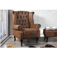 riess-ambiente Sessel CHESTERFIELD 85cm antik braun, Wohnzimmer · Microfaser · Nosagfederung