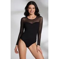 Babell Body Damenbody, mit Tupfen-Mesh-Einsatz und langen Ärmeln