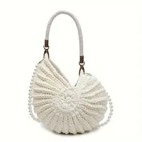 Oemmn Handtasche Handgewebte Muschel-Hobo-Tasche für Damen, gehäkelt, Sommer