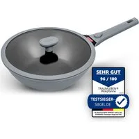 TRAUMLEBEN Wok 28 cm Wokpfanne mit Deckel, abnehmbarer Griff, Antihaftbeschichtung, aus Aluminium, für Induktion geeignet, backofenfest, hoher Rand