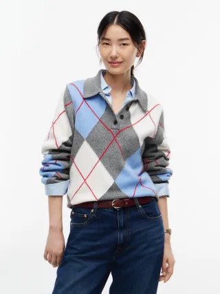 ARGYLE PREP NEW POLO LS Medium Grey Heather Argyle - Gr. - M