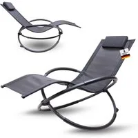 Albatros Gartenliege Premium Gartenliege X-FORM Schwungliege Relaxliege Gartenstuhl, belastbar bis 160Kg, Anthrazit, mit Kopfkissen wetterfest ergonomisch Relaxsessel