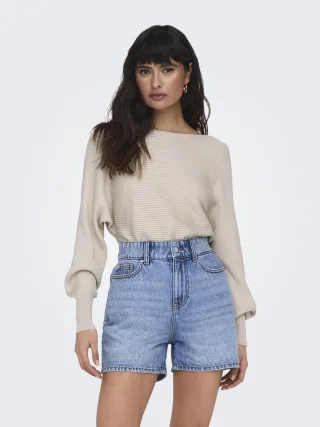ONLY - ONLADALINE L/S SHORT PULLO KNT NOOS Pumice Stone - Gr. - XS